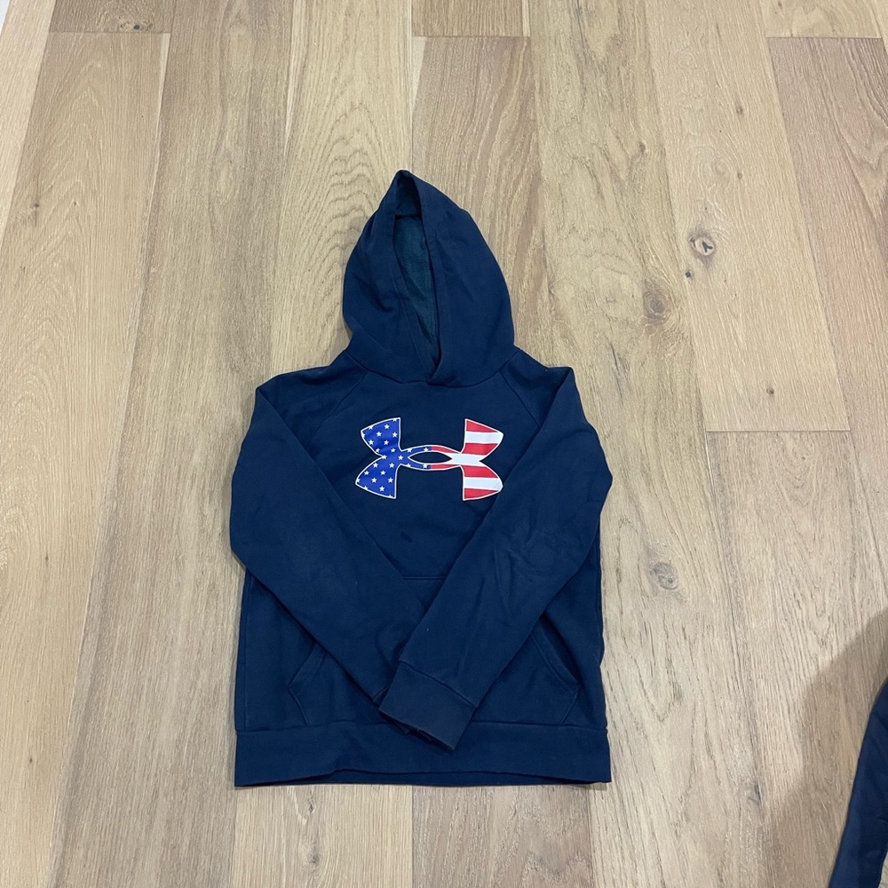 Under Armour Navy Hoodie with Red and Blue Logo
